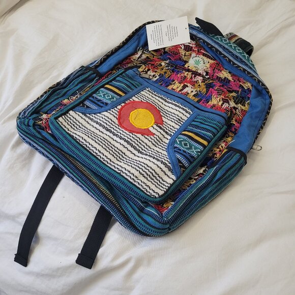 New Colorado Woven Hemp Canvas Back Pack 3 Large Pockets and side Drink holder main image 7